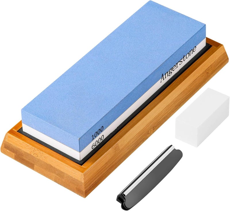Angerstone Premium Knife Sharpening Stone–Whetstone 1000/6000 Grit, Whetstone Knife Sharpener with NonSlip Base, Best Wet Stone Sharpening Kit, Angle Guide - Image 1