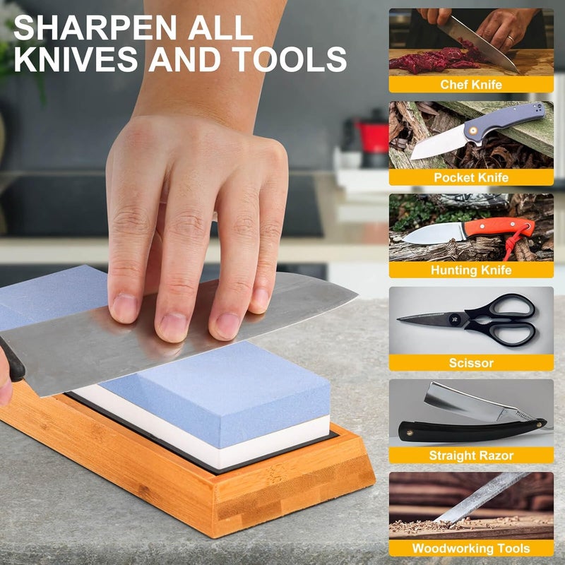 Angerstone Premium Knife Sharpening Stone–Whetstone 1000/6000 Grit, Whetstone Knife Sharpener with NonSlip Base, Best Wet Stone Sharpening Kit, Angle Guide - Image 3