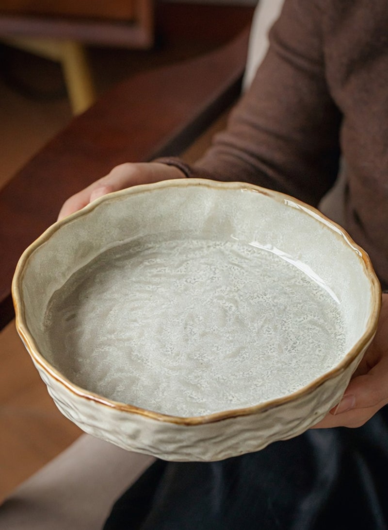 Set of 2 Handcrafted Ceramic Dinner Plates 8 inch 900ml - Light Beige Uniquely Shaped, Perfect Housewarming Gift, Artisan Stoneware Serving Plates, Ideal for Pasta, Salad, Main Course & Modern Farmhouse Kitchen Tableware - Image 2