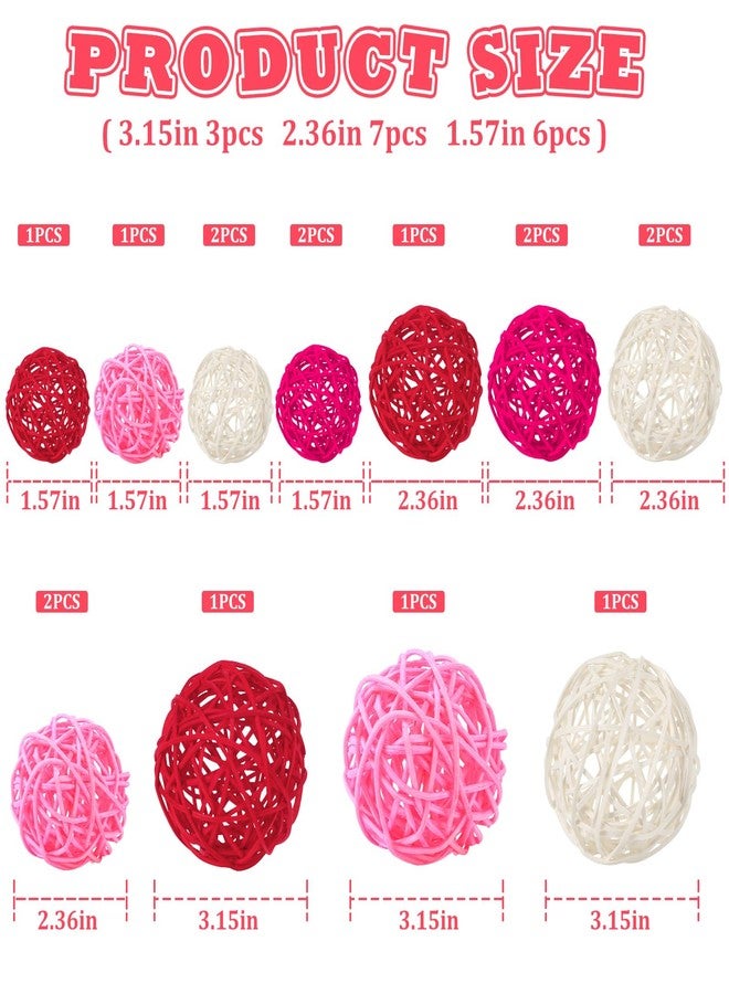 SANNIX 16 Pcs Valentine's Day Rattan Balls for Bowls,Pink and Red Decorative Balls Decor for Wedding Home Table Vase Decorations - Image 2