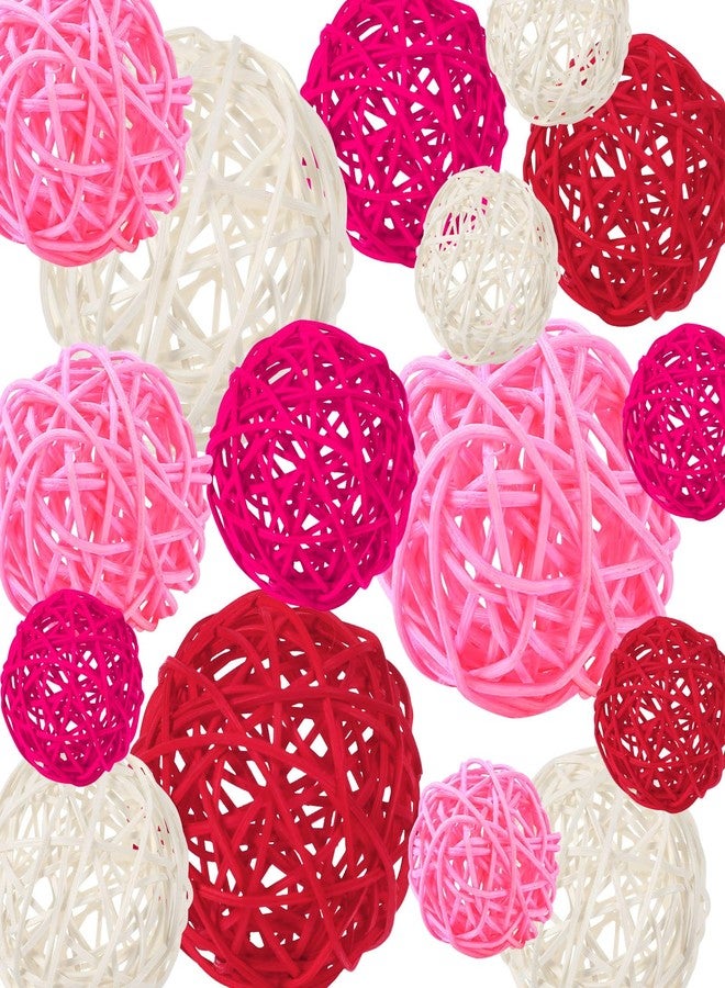 SANNIX 16 Pcs Valentine's Day Rattan Balls for Bowls,Pink and Red Decorative Balls Decor for Wedding Home Table Vase Decorations - Image 1