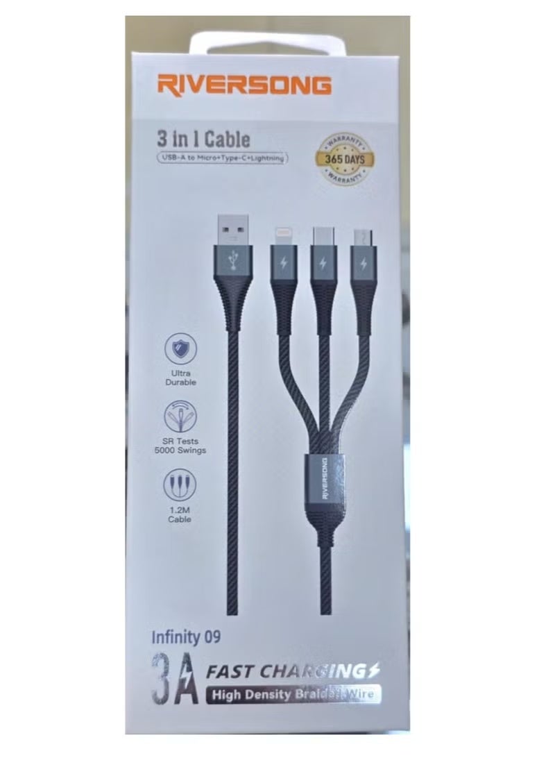RIVERSONG 3-in-1 Fast Charging Cable (Type-A to Micro, Type-C, Lightning) - Image 2
