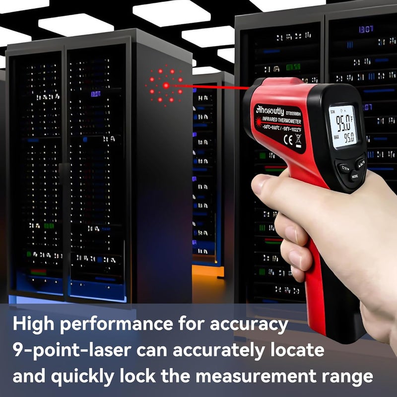 AHOSOUTLY Infrared Thermometer Temperature Gun (NOT for Humans) -58℉~1022℉ (-50℃～550℃) 9-Point Laser Non-Contact Instant-Read Digital Laser Infrared Ir Thermometer with Backlight - Image 2