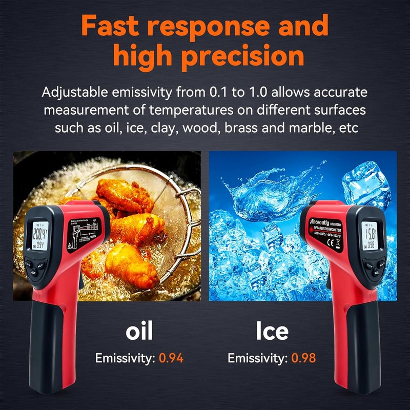 AHOSOUTLY Infrared Thermometer Temperature Gun (NOT for Humans) -58℉~1022℉ (-50℃～550℃) 9-Point Laser Non-Contact Instant-Read Digital Laser Infrared Ir Thermometer with Backlight - Image 5