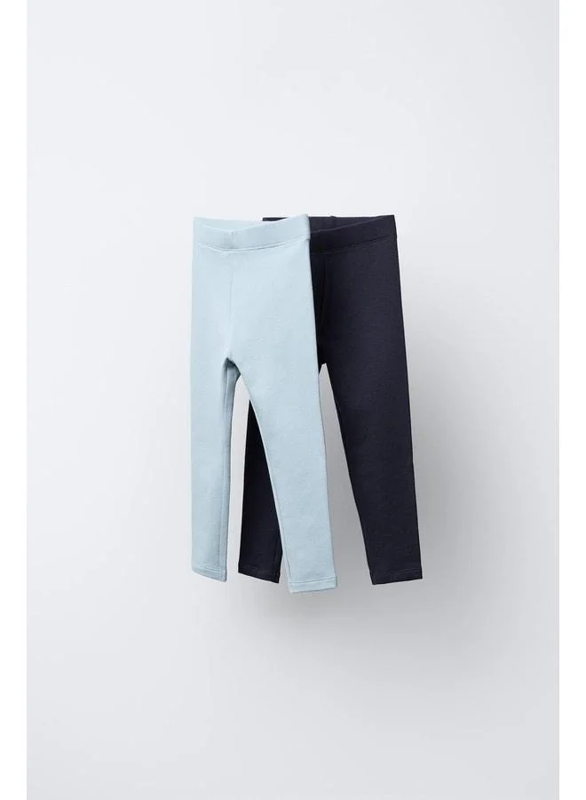 Magu Girls' 2-Pack Cotton Leggings Set – Light Blue & Navy, Stretchy Comfortable Fit