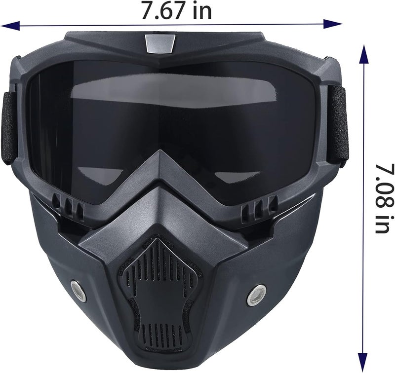 CROSSBODY Motorcycle Helmet Goggles with Removable Face Mask - Black - Image 5