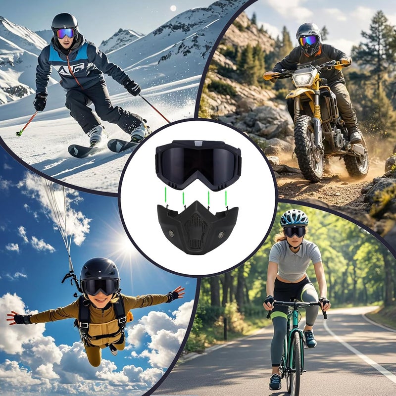 CROSSBODY Motorcycle Helmet Goggles with Removable Face Mask - Black - Image 2