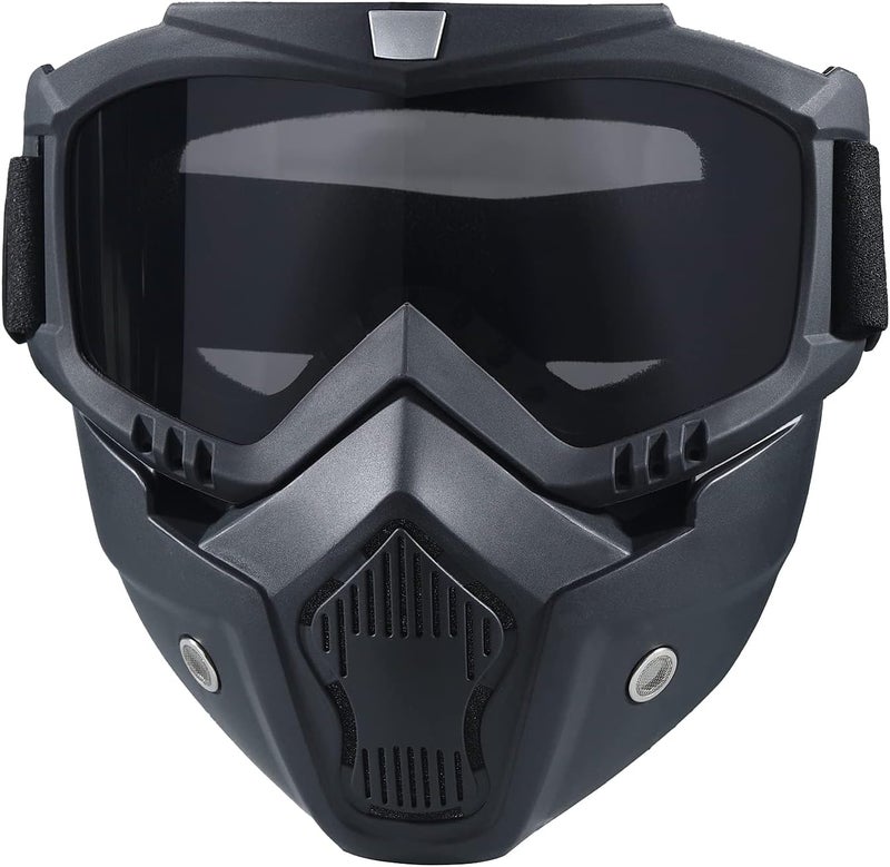 CROSSBODY Motorcycle Helmet Goggles with Removable Face Mask - Black - Image 1