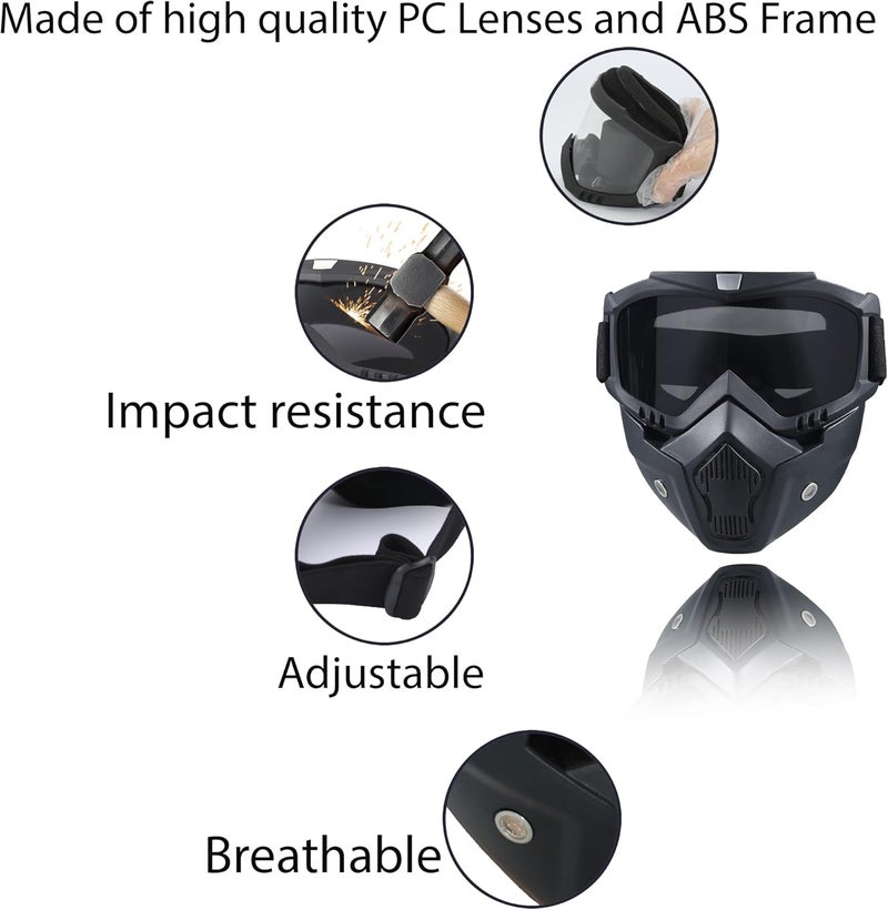 CROSSBODY Motorcycle Helmet Goggles with Removable Face Mask - Black - Image 3