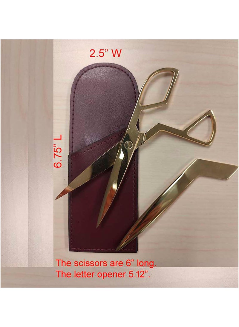 Dacasso DACASSO Burgundy Bonded Leather Mini Library Set Made in Italy  Luxury Executive Decor and Office Essential  GoldPlated Polished Letter Opener and Pair of Scissors  - Image 5