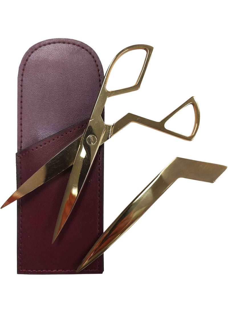 Dacasso DACASSO Burgundy Bonded Leather Mini Library Set Made in Italy  Luxury Executive Decor and Office Essential  GoldPlated Polished Letter Opener and Pair of Scissors  - Image 2