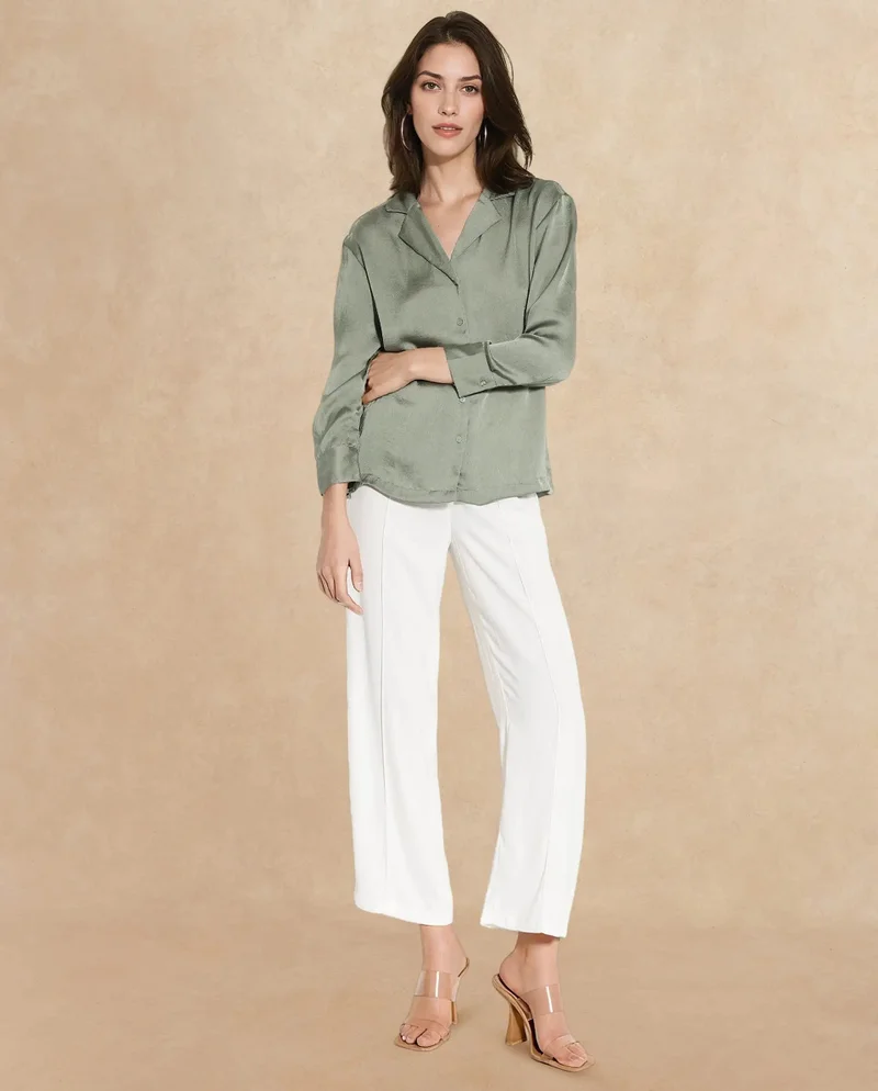 Rareism Women's Lapel Collar Full Sleeve Shirt