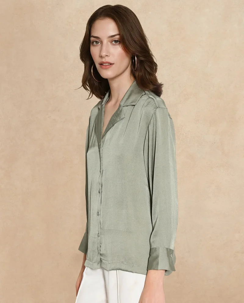 Rareism Women's Lapel Collar Full Sleeve Shirt