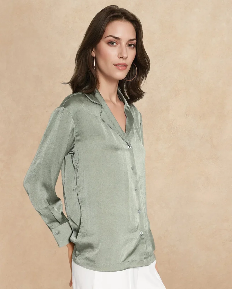 Rareism Women's Lapel Collar Full Sleeve Shirt