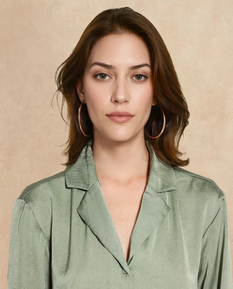 Rareism Women's Lapel Collar Full Sleeve Shirt