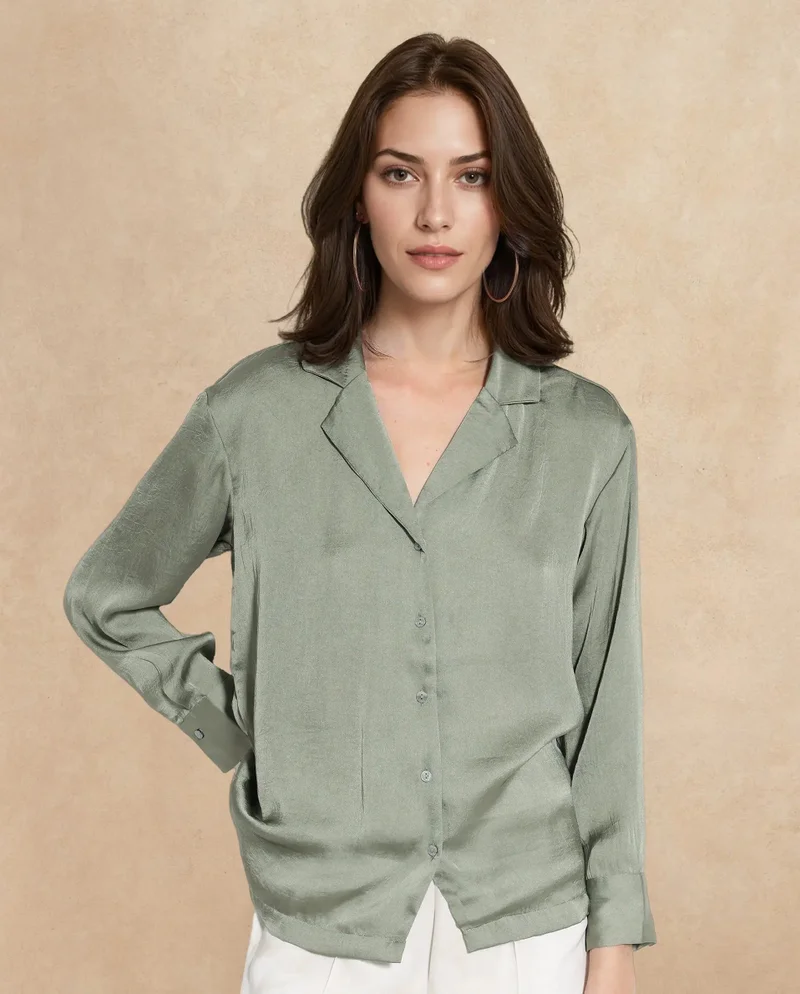 Rareism Women's Lapel Collar Full Sleeve Shirt