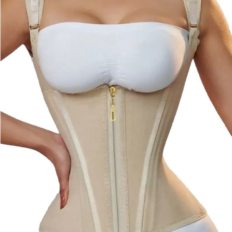 15 كورسيه سمكة الذاكرة فاجاس الرياضية بتحكم قوي في البطن بأسلوب زر وسحاب معزز باللاتكس وضغط مزدوج - Image 3
