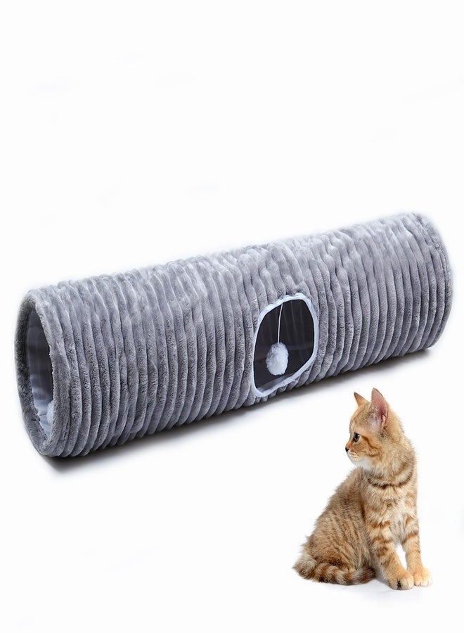 FORMYCATIE Luxurious Cat Tunnel,43" Straight Cat Tunnel Bed with Balls,Cat Toys for Indoor Cats,Collapsible Peekaboo Cat Cave for Kitten Toys (Gray Stripe) - Image 1