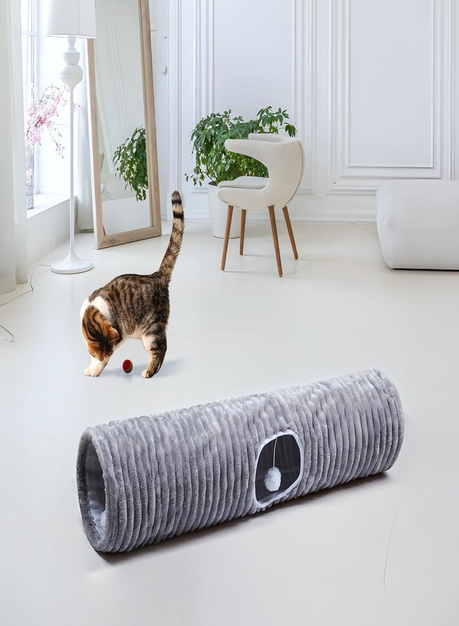 FORMYCATIE Luxurious Cat Tunnel,43" Straight Cat Tunnel Bed with Balls,Cat Toys for Indoor Cats,Collapsible Peekaboo Cat Cave for Kitten Toys (Gray Stripe) - Image 2