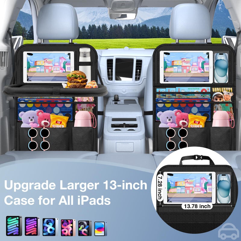 Oneyus Car Backseat Organizer with Table Tray(2-Pack) 9 Storage Pockets Backseat Car Organizer and storage with Tablet Holder, Kick Mats Back Seat Cover for Kids family Road Trip Essentials Travel - Image 4