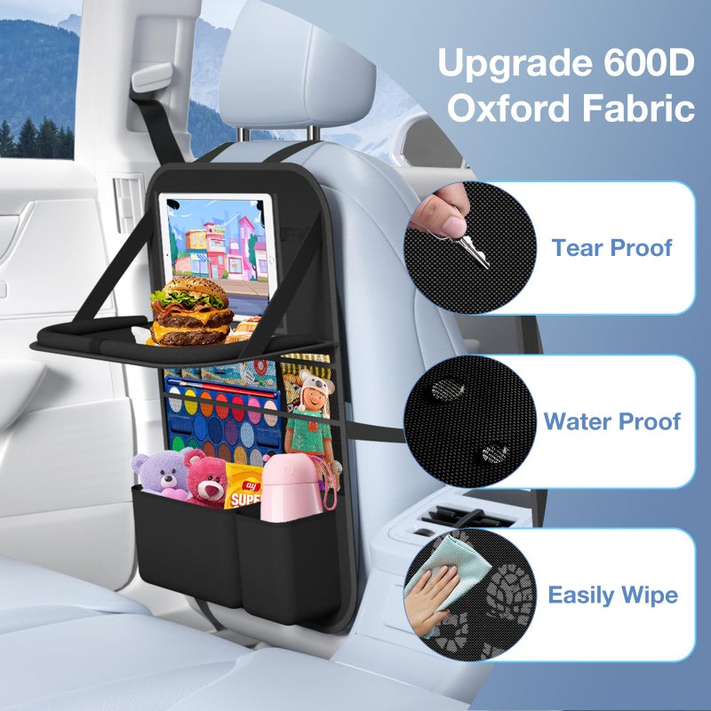 Oneyus Car Backseat Organizer with Table Tray(2-Pack) 9 Storage Pockets Backseat Car Organizer and storage with Tablet Holder, Kick Mats Back Seat Cover for Kids family Road Trip Essentials Travel - Image 3