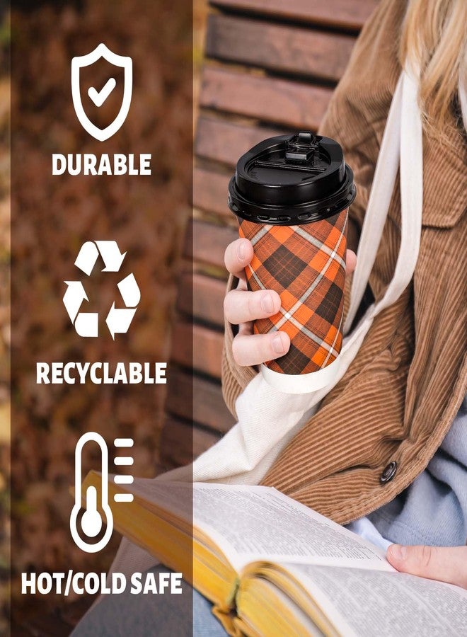 JarThenaAMCS 48Pcs Fall Buffalo Plaid Paper Cups Autumn Checkered Disposable Coffee Cups with Lids for Thanksgiving Birthday Holiday Party Coffee Bar Decor Supplies Hot Cold Drinks Beverage, 12 Oz - Image 4
