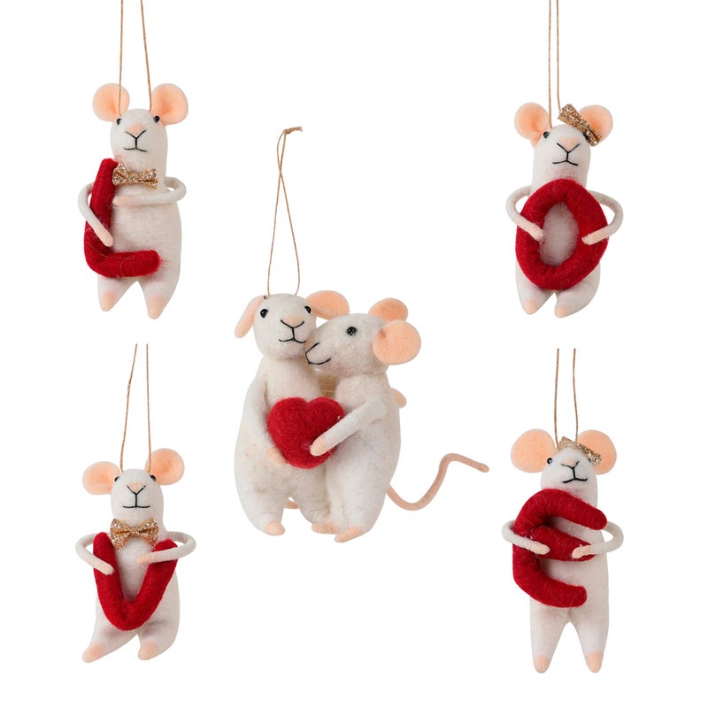 SOFFEE DESIGN Set of 5 Felt Mice Souvenirs Gifts for Wedding, White Felt Mouse Animal Figurines Tabletop Decor for Anniversary Party Valentine's Day Gift for Women - Image 1