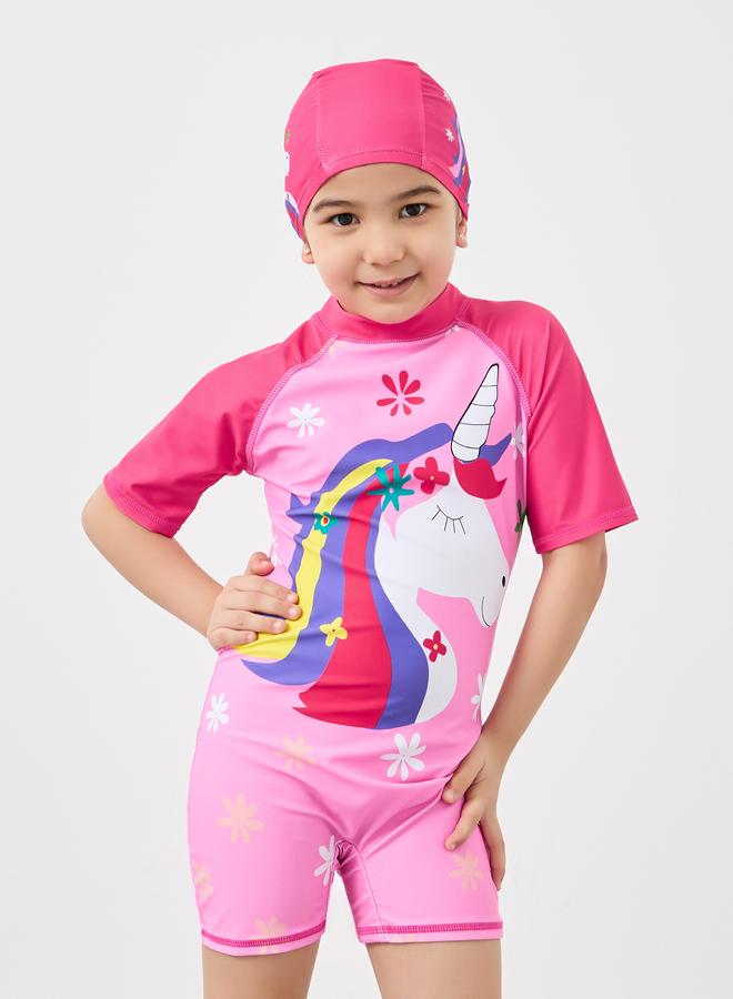 Styli Unicorn Graphic Print Swimsuit and Cap Set - Image 2