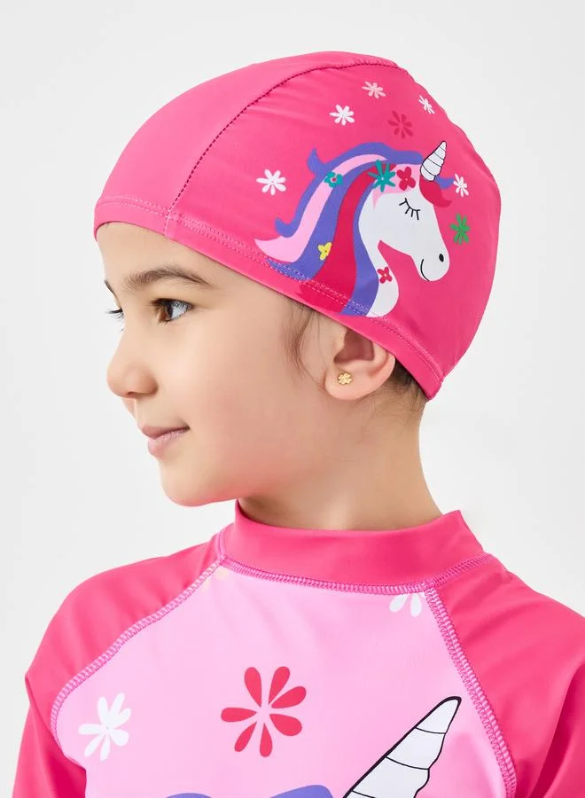 Styli Styli Unicorn Graphic Print Swimsuit and Cap Set