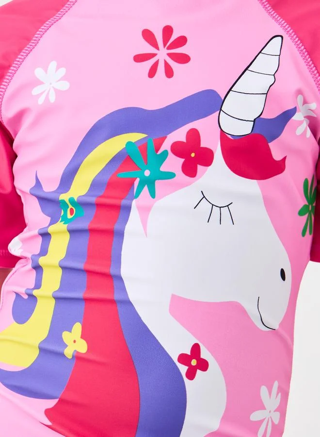 Styli Styli Unicorn Graphic Print Swimsuit and Cap Set