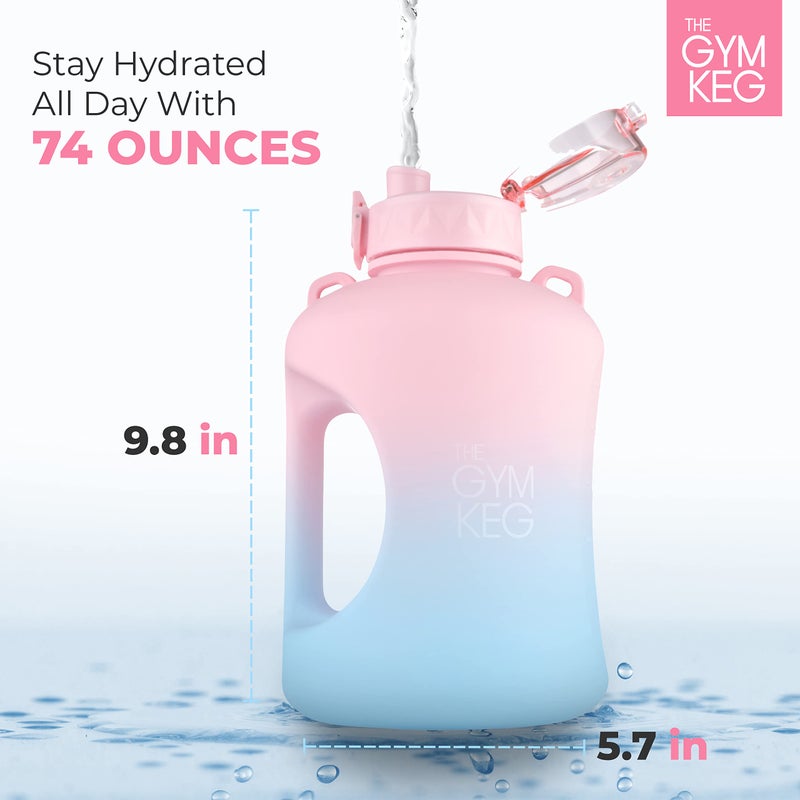 THE GYM KEG Half Gallon Water Bottle (74oz) | Gym Bottle with Straw Lid, Carry Strap Motivational Time Markings | Sport Water Bottles with Times to Drink, Large Reusable Bottle, Leakproof & BPA-free - Image 2