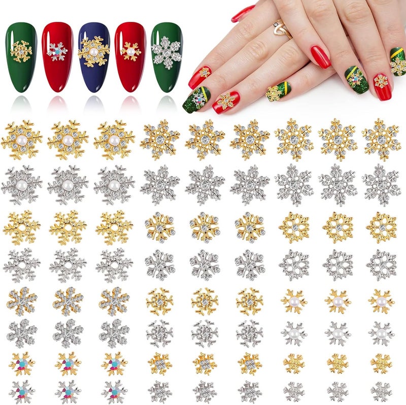 EBANKU 72 PCS Christmas Nail Charms Gems Gold Silver Christmas Snowflake Nail Rhinestones for Nail Art Jewelry Making Nail Jewelry Stones Rhinestones for Women Girls Christmas Gifts