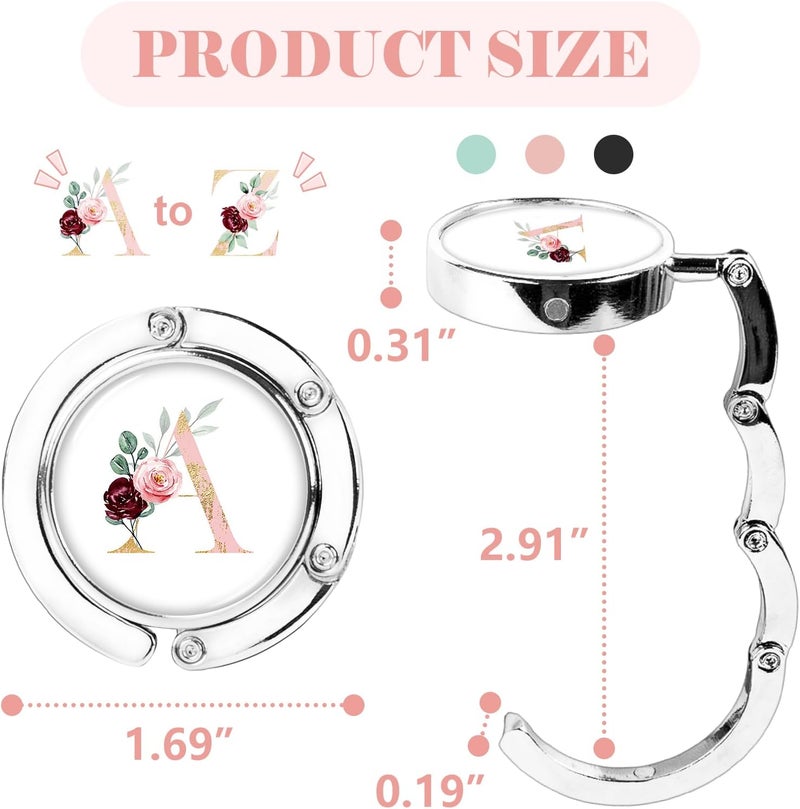 Iqimott 3pcs Personalized Initial Foldable Purse Hook for Table, Flower Letter Folding Handbag Hanger Portable Magnet Table Hook Holder, Collection Desk Purse Hooks for Women Bag (Pink-A) - Image 2
