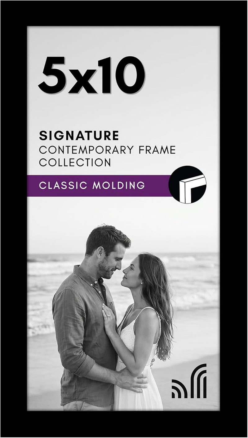 Americanflat 5x10 Picture Frame with Shatter-Resistant Glass - Signature Collection - Gallery-Style Frames Made of Engineered Wood - Photo Frame for Tabletop and Wall Display - Black - Image 1