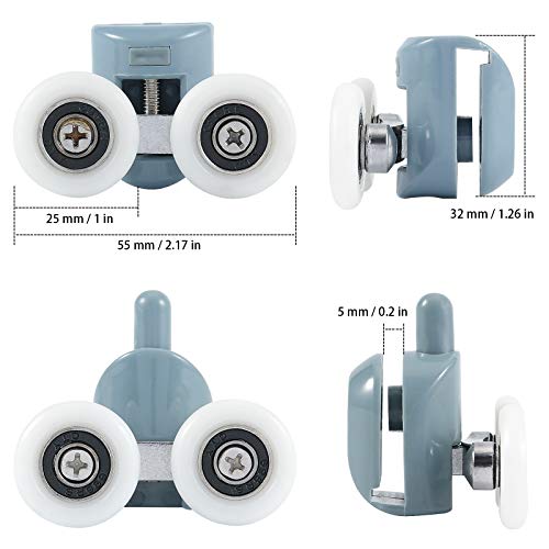 HOZEON 16 PCS Double Shower Door Rollers, 25 mm Stable and Ultra-Quiet Shower Door Wheels for Bathroom Pan Glass Sliding Door, 8 PCS Upper Rollers and 8 PCS Bottom Rollers - Image 2