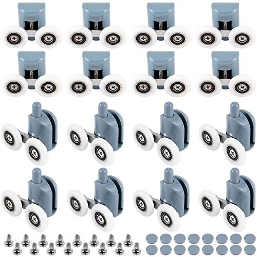 HOZEON 16 PCS Double Shower Door Rollers, 25 mm Stable and Ultra-Quiet Shower Door Wheels for Bathroom Pan Glass Sliding Door, 8 PCS Upper Rollers and 8 PCS Bottom Rollers - Image 1