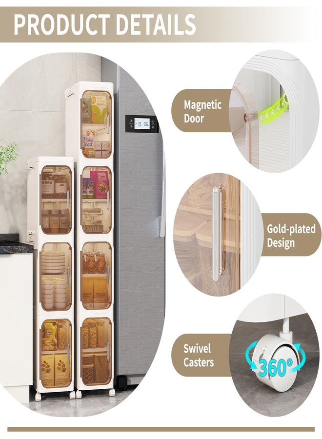 KHNR 2-Tiers Slim Bathroom Storage Cabinet, Foldable Storage Cabinets,Narrow Bathroom Storage,Movable Bathroom Storage Organizer for Small Spaces,Bathroom,Kitchen,Laundry,Cream White - Image 4