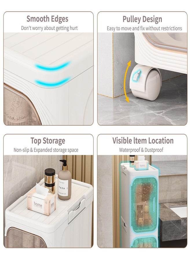 KHNR 2-Tiers Slim Bathroom Storage Cabinet, Foldable Storage Cabinets,Narrow Bathroom Storage,Movable Bathroom Storage Organizer for Small Spaces,Bathroom,Kitchen,Laundry,Cream White - Image 5