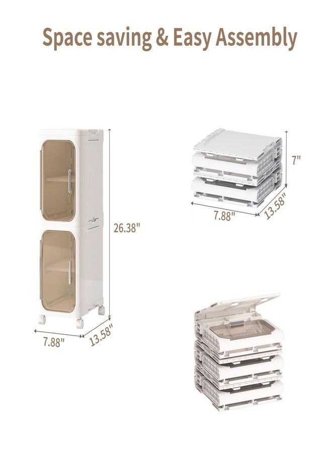 KHNR 2-Tiers Slim Bathroom Storage Cabinet, Foldable Storage Cabinets,Narrow Bathroom Storage,Movable Bathroom Storage Organizer for Small Spaces,Bathroom,Kitchen,Laundry,Cream White - Image 2