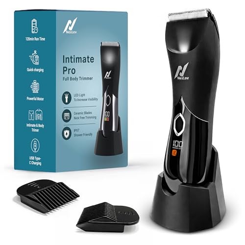 NexLev Intimate Trimmer for Men|Ceramic Blade|120 Min Runtime|Type C Charge | IPX7 Waterproof | 7000RPM Copper Motor| Cordless|LED Light| Travel Lock| Wet/Dry Groin & Body Shaver | Intimate Pro TM-03 - Image 1