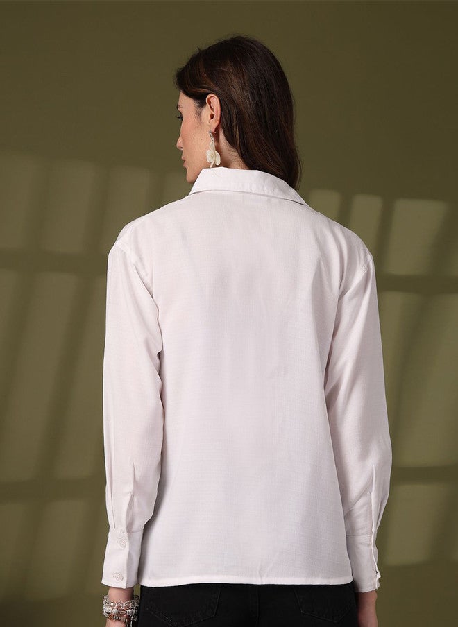 PlusS White Opaque Casual Shirt for Women - Image 5