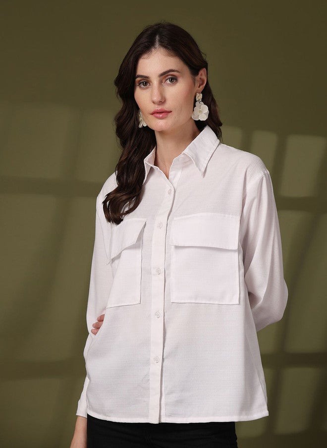 PlusS White Opaque Casual Shirt for Women - Image 1