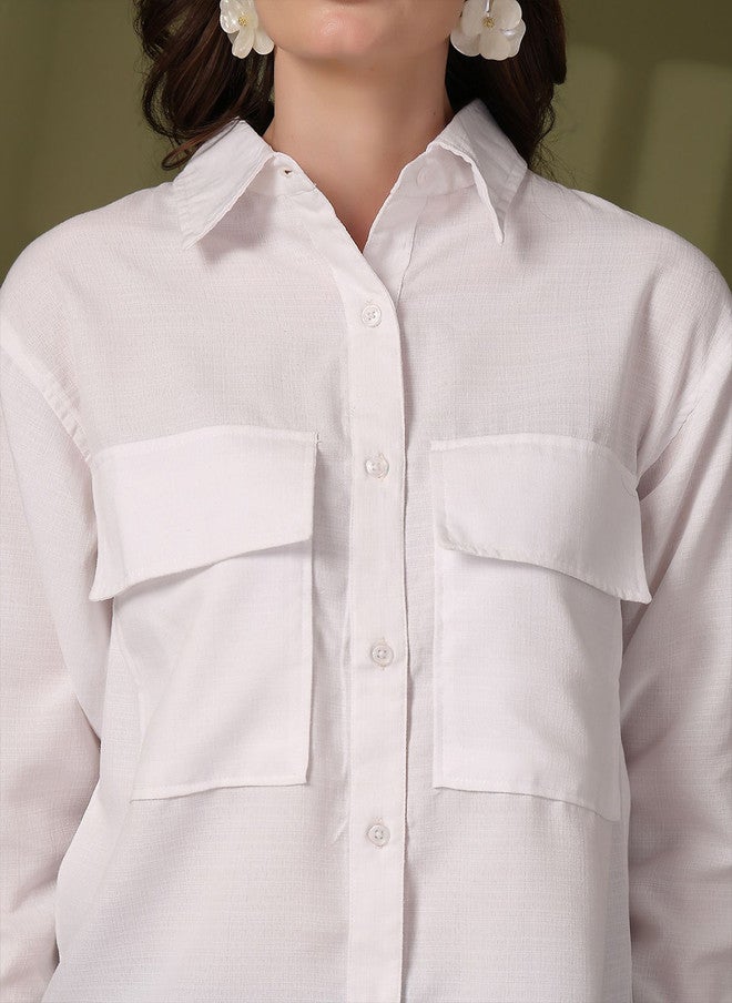 PlusS White Opaque Casual Shirt for Women - Image 2