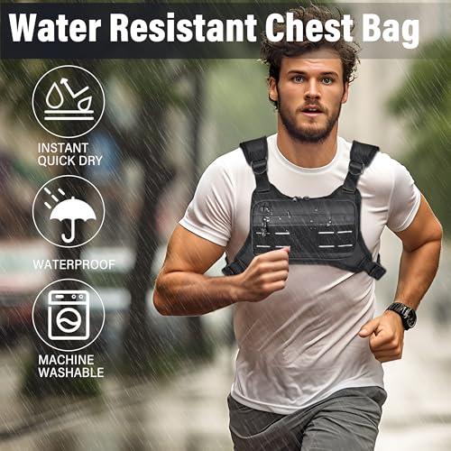 MOZETO Running Vest for Men with Reflective Back, Water Resistant Running Chest Pack For Workouts, Sports Phone Holder With Extra Storage, Lightweight Chest Bag - Image 2