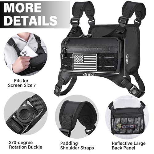 MOZETO Running Vest for Men with Reflective Back, Water Resistant Running Chest Pack For Workouts, Sports Phone Holder With Extra Storage, Lightweight Chest Bag - Image 4