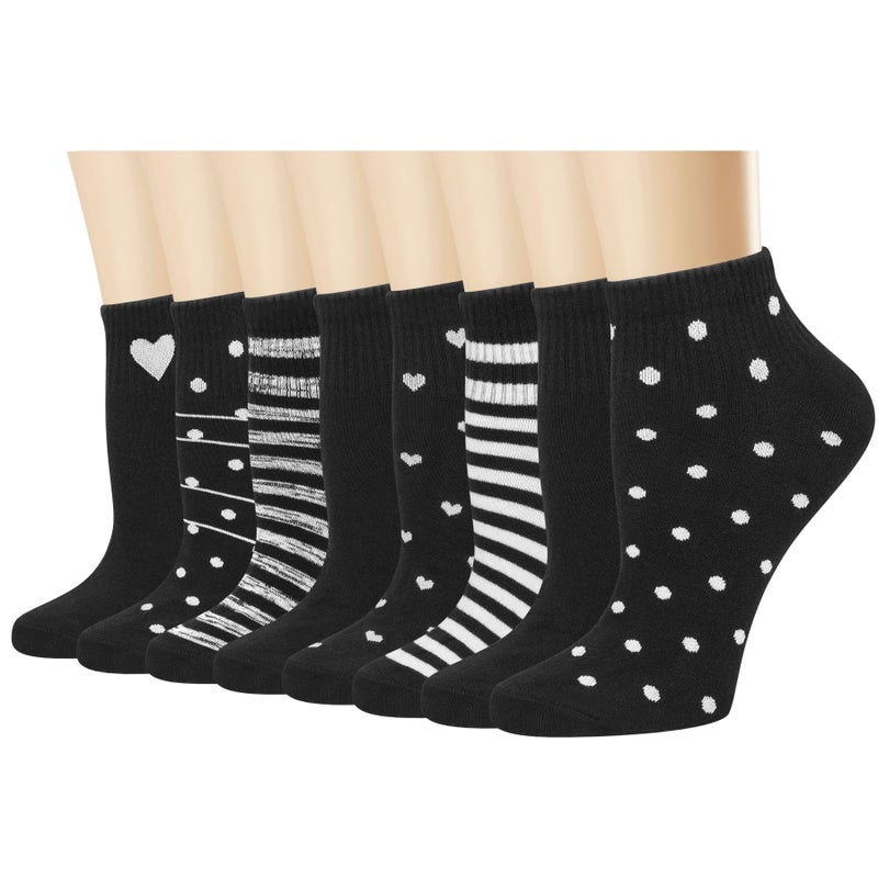 Darller 8 Pairs Cotton Ankle Socks for Women, Breathable Novelty Funny Striped Dot Casual Cute Dress Socks, A-Black Dot Stripes - Image 3
