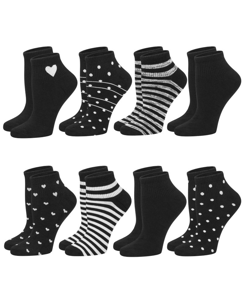 Darller 8 Pairs Cotton Ankle Socks for Women, Breathable Novelty Funny Striped Dot Casual Cute Dress Socks, A-Black Dot Stripes - Image 1