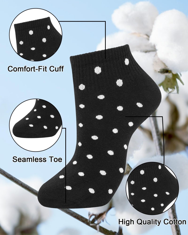 Darller 8 Pairs Cotton Ankle Socks for Women, Breathable Novelty Funny Striped Dot Casual Cute Dress Socks, A-Black Dot Stripes - Image 2