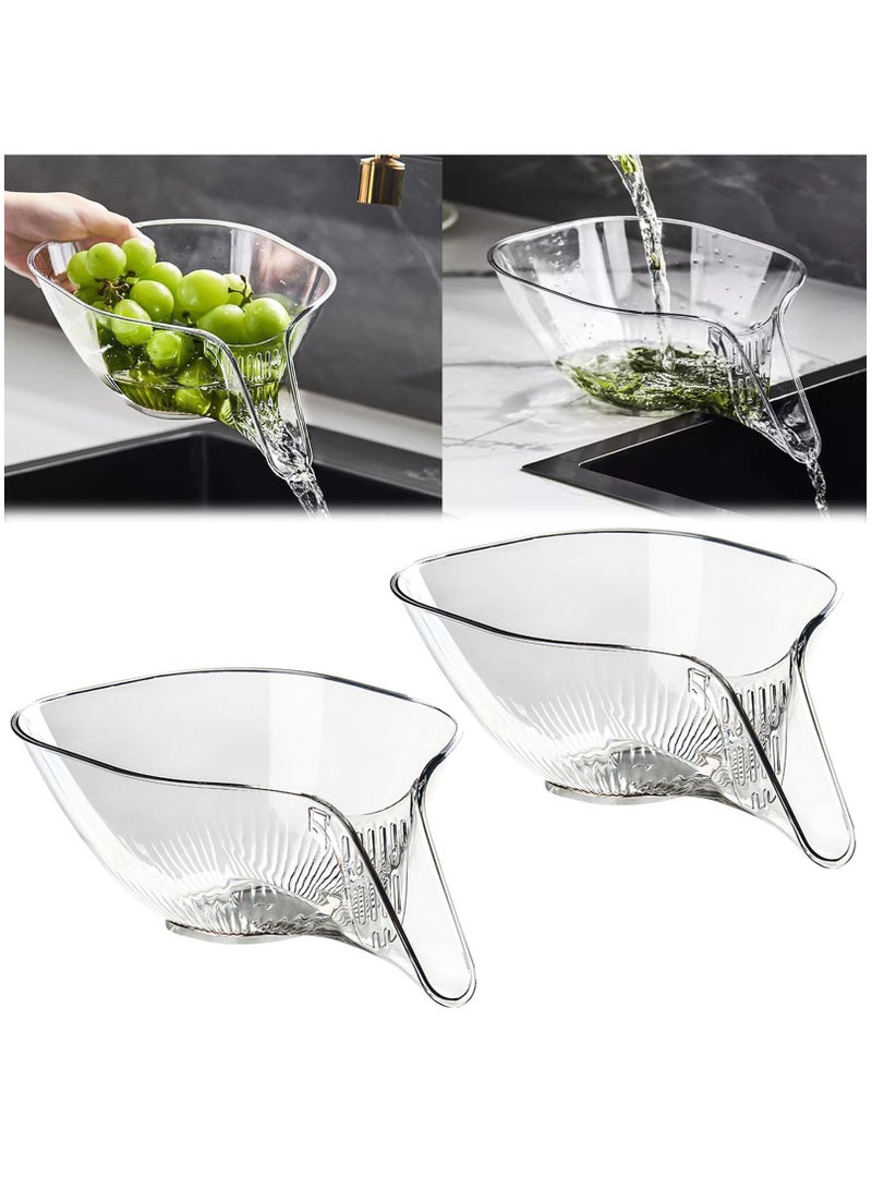 Zikra 2 Pcs Multi-Functional Drain Basket, 2024 New Drainage Basket Funnel, Household Kitchen Sink Food Catcher Drainer Fruit Rinser Vegetable Washing Filter Bowl over  (Transparent) - Image 1