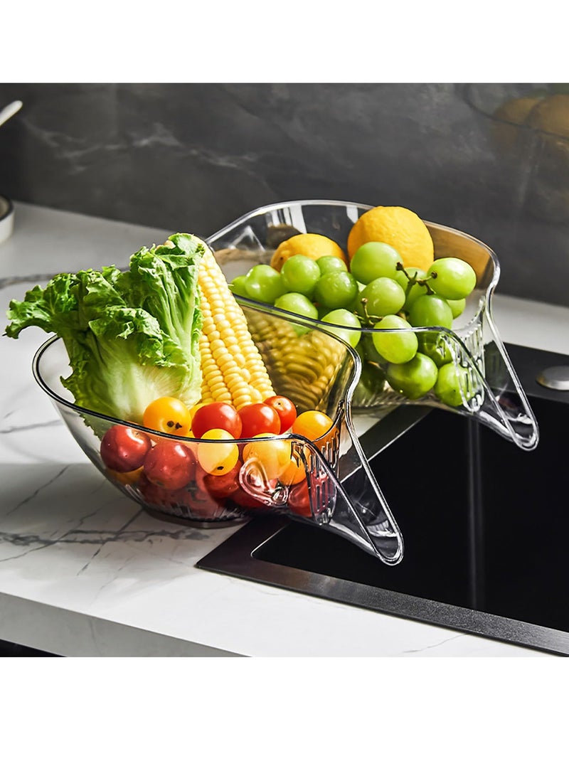 Zikra 2 Pcs Multi-Functional Drain Basket, 2024 New Drainage Basket Funnel, Household Kitchen Sink Food Catcher Drainer Fruit Rinser Vegetable Washing Filter Bowl over  (Transparent) - Image 4